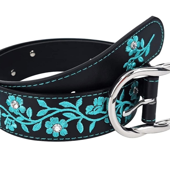 Gorgeous new turquoise floral black belt buckle 31-39